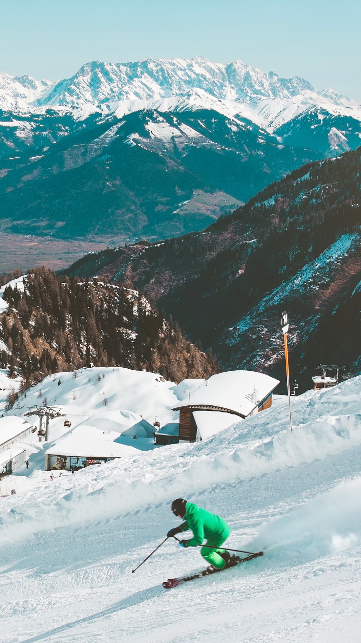 Skigebiet, Skifahren, Resort, Schnee, Bergigen Landschaftsformen. Wallpaper in 720x1280 Resolution