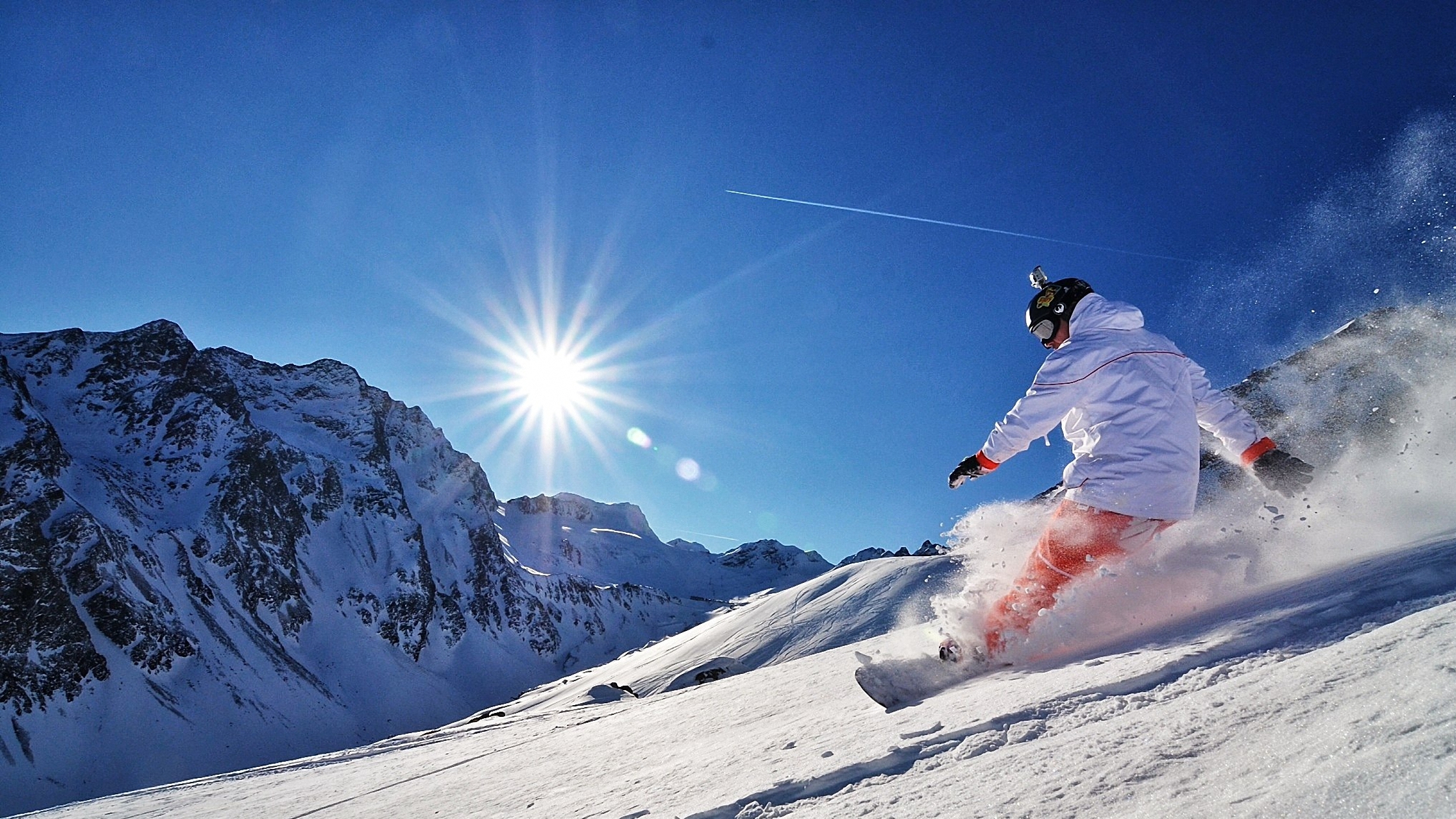 Wallpaper Man In White Jacket And Pants Riding On Snowboard During Daytime Background Download Free Image