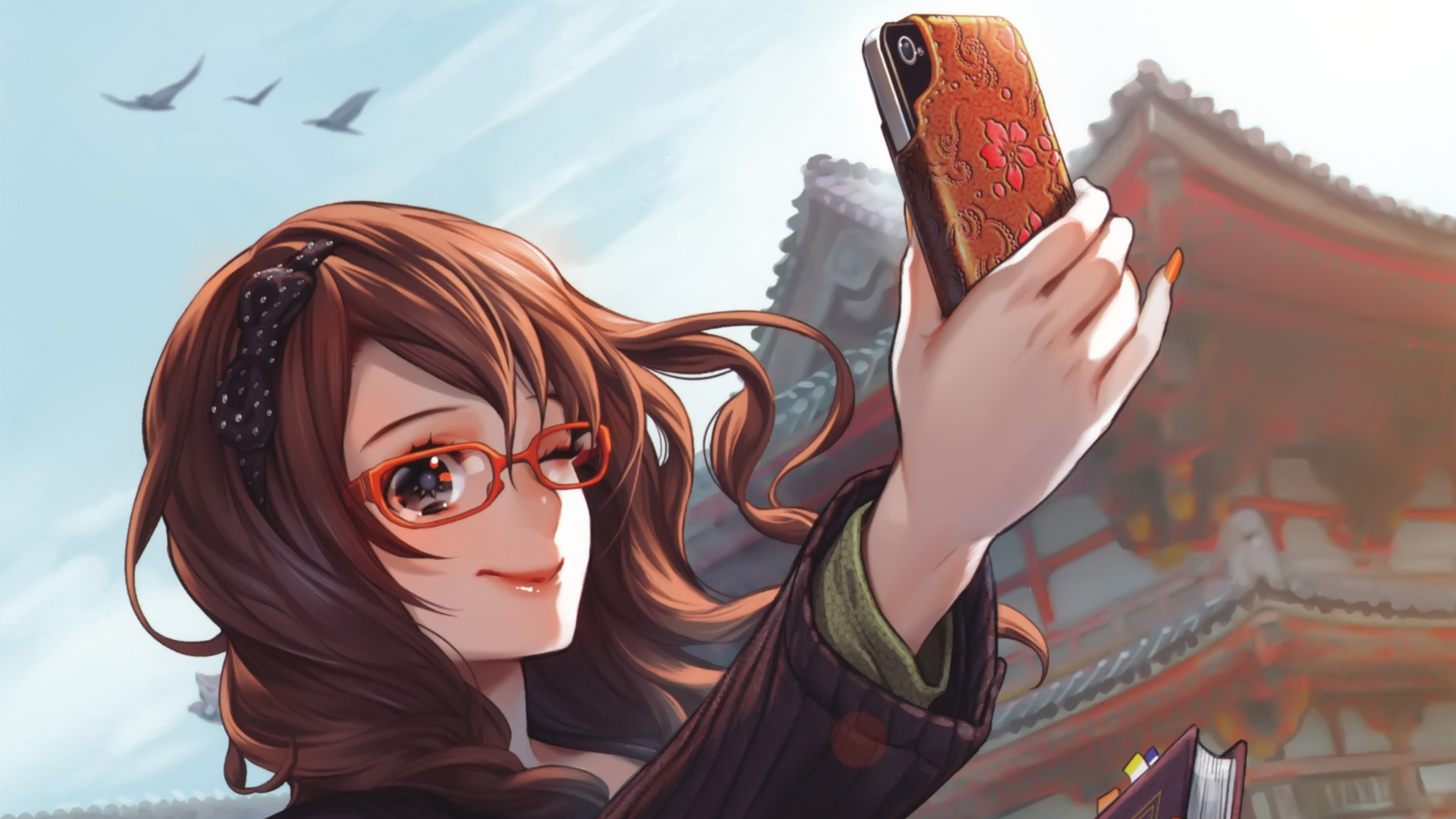 Kostenlose Hintergrundbilder Braunhaarige Frau Mit Braunem Und Schwarzem Smartphone Anime Charakter Bilder Fur Ihren Desktop Und Fotos