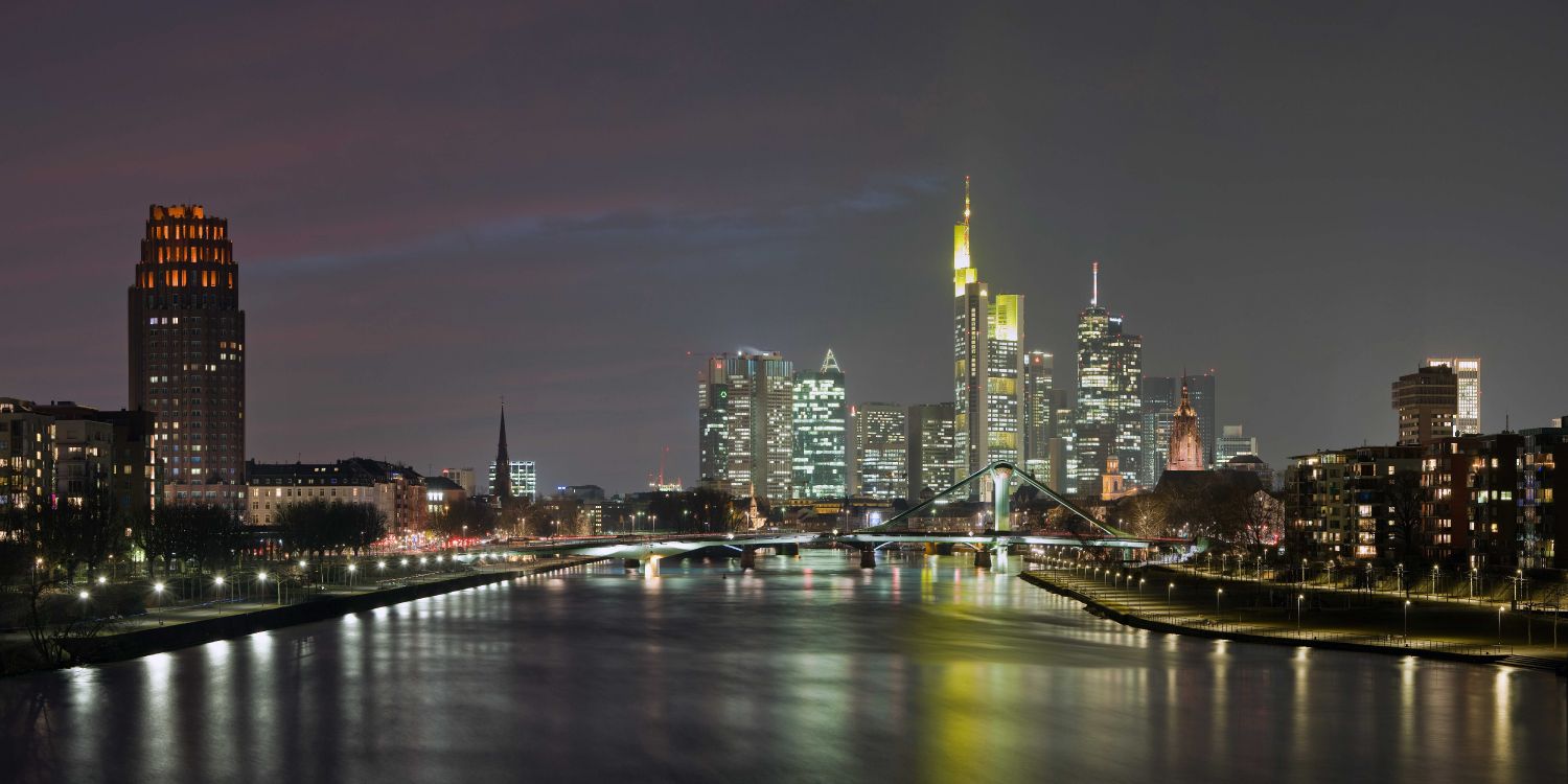 city skyline during night time