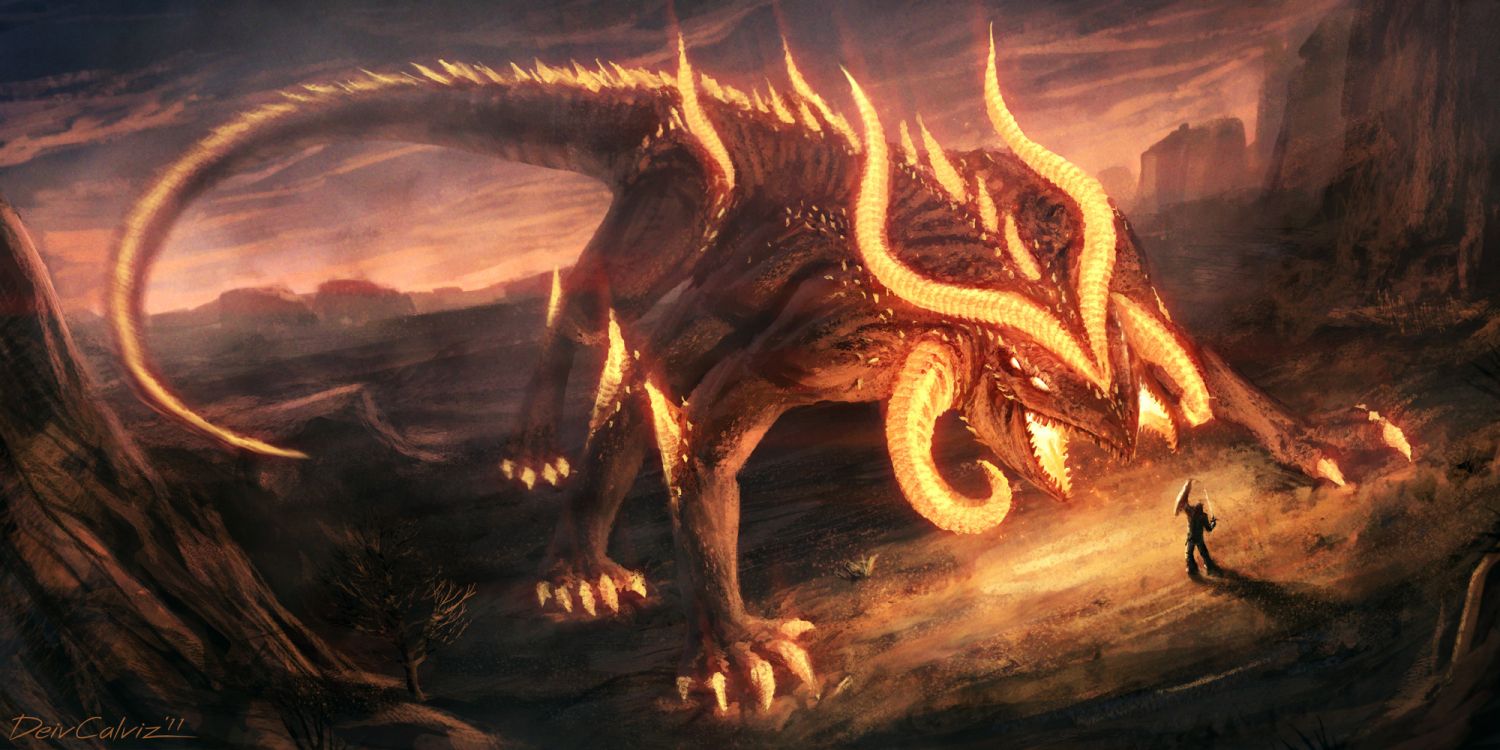 Dragon Brun Sur la Peinture de Sable Brun. Wallpaper in 2000x1000 Resolution