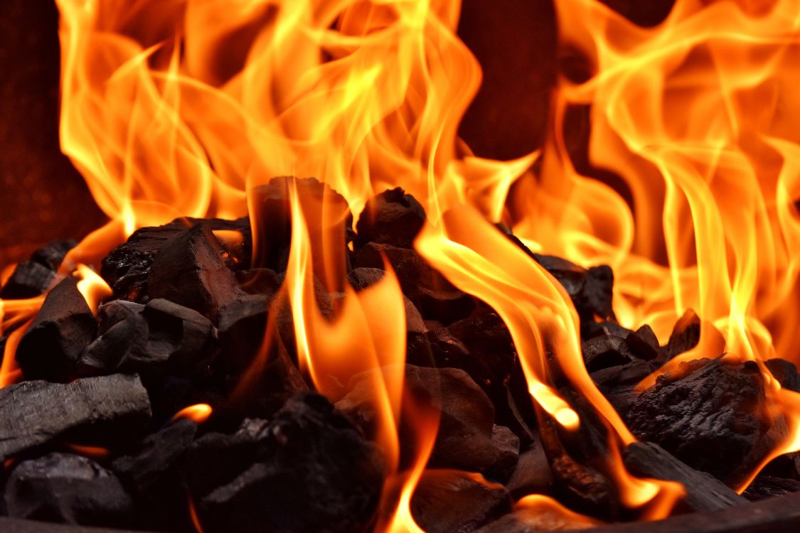 Burning Fire on Black Textile. Wallpaper in 6000x4000 Resolution