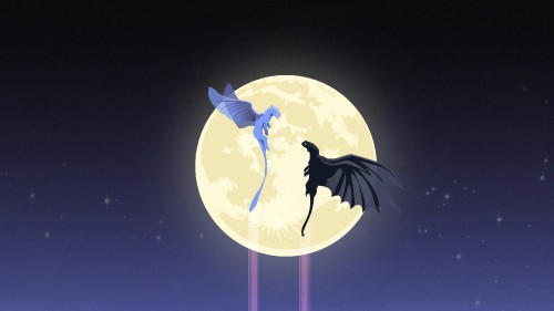 Image blue and black bird flying under moon illustration