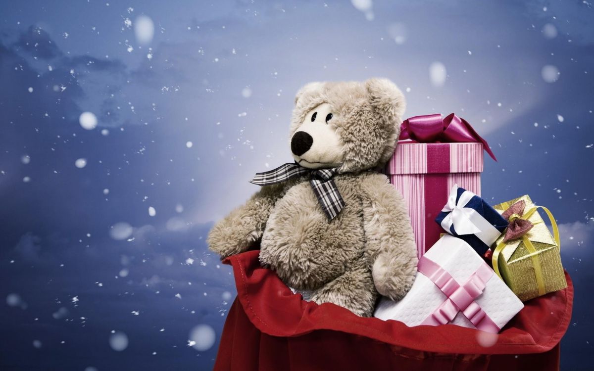 Teddybär, Geschenk, Weihnachtsgeschenk, Stofftier, Bär. Wallpaper in 1920x1200 Resolution