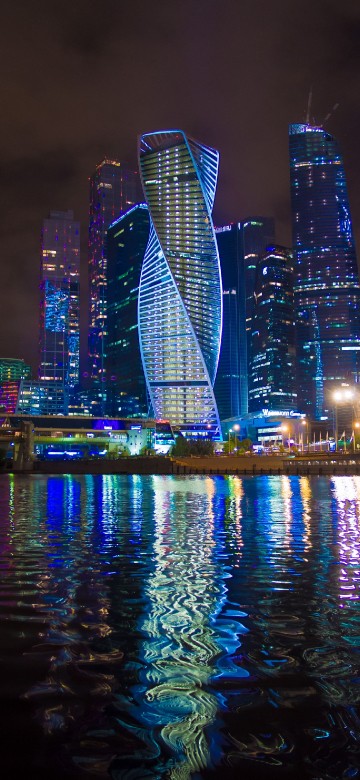 Image skyscraper, moscow, water, building, blue