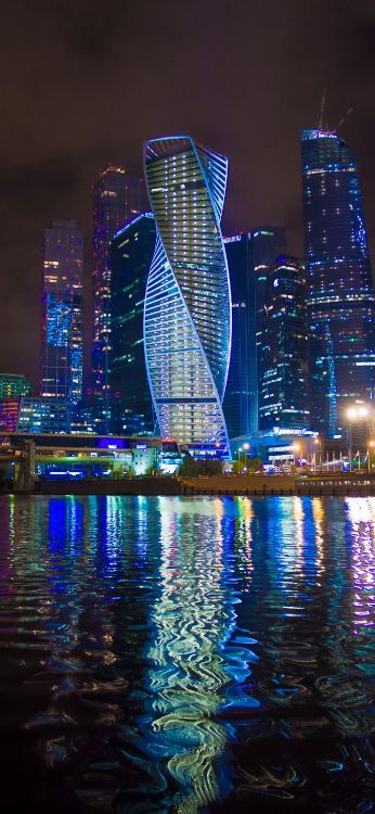 skyscraper, moscow, water, building, blue