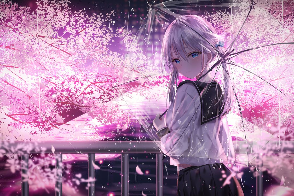 Femme en Uniforme Scolaire Blanc et Noir Debout Sous un Arbre de Fleurs de Cerisier Rose Pendant la Journée. Wallpaper in 4500x3000 Resolution