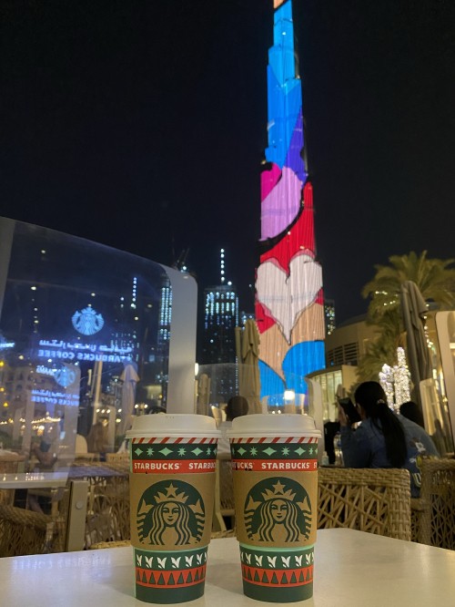 Image dubai, burj khalifa, starbucks logo change, night, drinkware