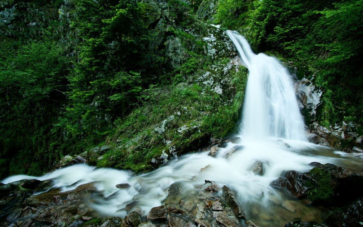 water falls on rocky ground