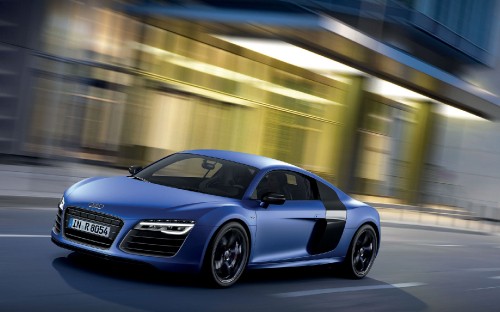 Image blue audi r 8 on road