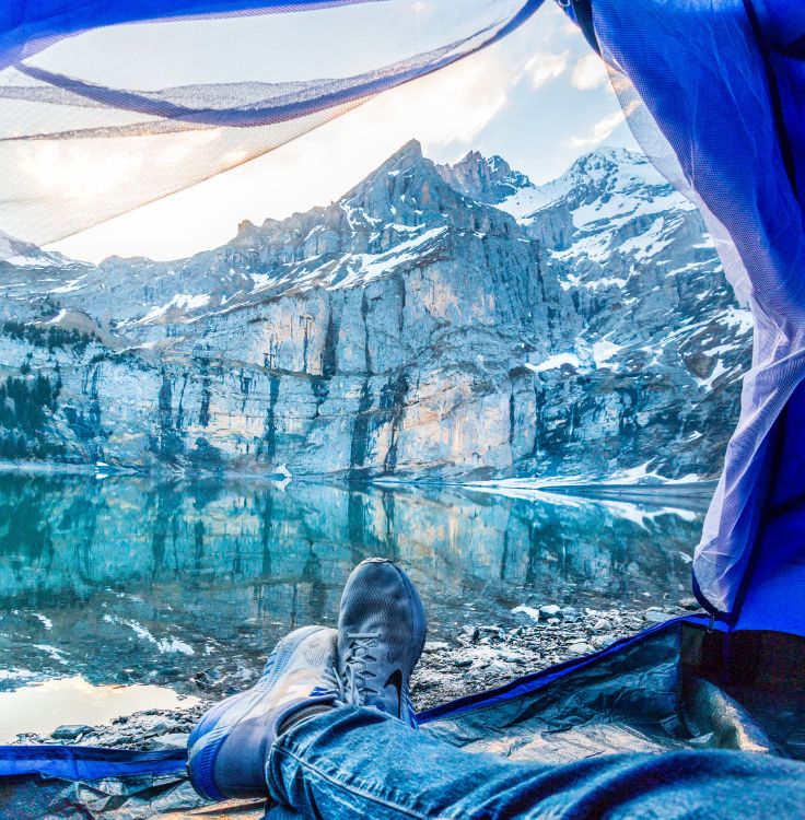 tent, camping, blue, water, glacial landform