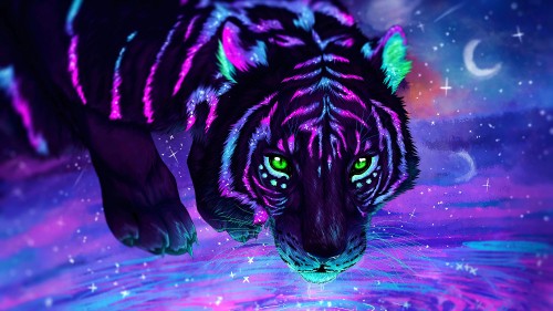 Image glowing tiger, tiger, felidae, painting, digital art