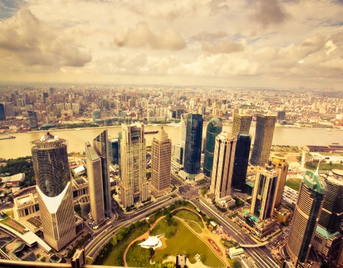 Image aerial view of city buildings during daytime