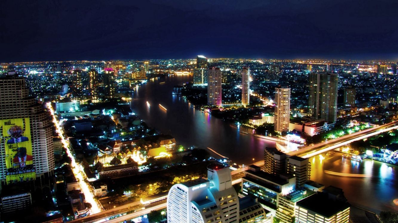 city skyline during night time