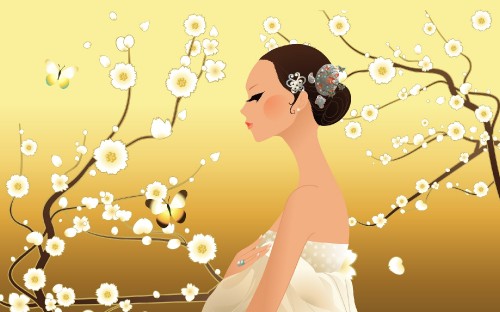 Image woman in white dress illustration