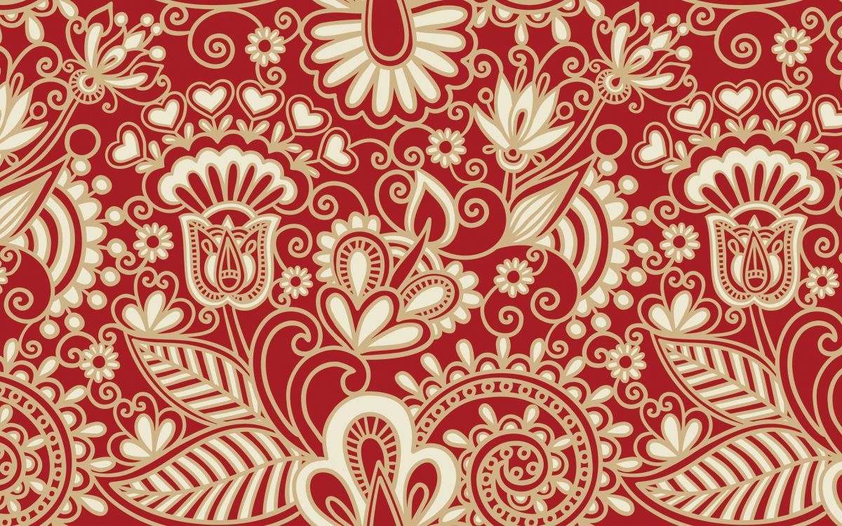 red and white floral textile