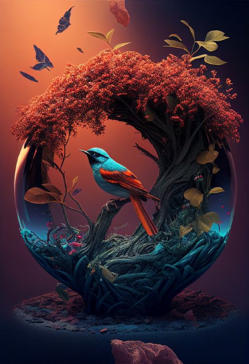 海洋生物学, 鸟, Azure, 树枝, 艺术 壁纸 1664x2432 允许