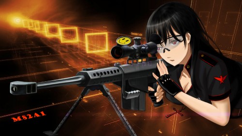 Image black haired female anime character holding rifle