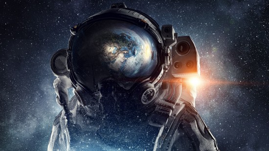 Image person in black helmet and goggles