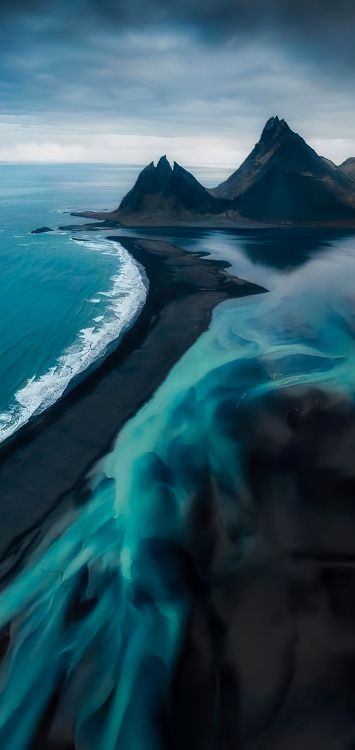 Reynisdrangar, Sable Noir, Vatnajokull, Sand, Glacier. Wallpaper in 1421x3000 Resolution