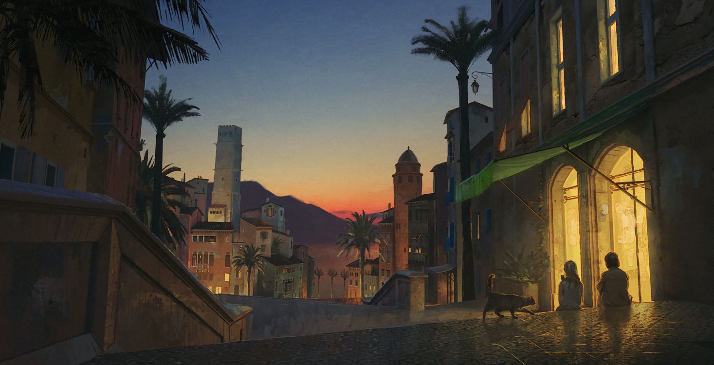 Banc en Bois Marron Près Des Arbres Verts Pendant le Coucher du Soleil. Wallpaper in 3838x1962 Resolution