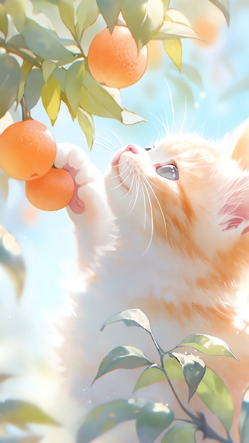 Image cat, kitten, light, branch, orange