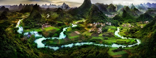 Image green trees and green grass covered mountain