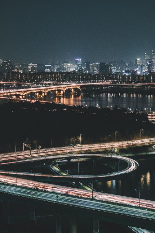 white and black bridge over river during night time