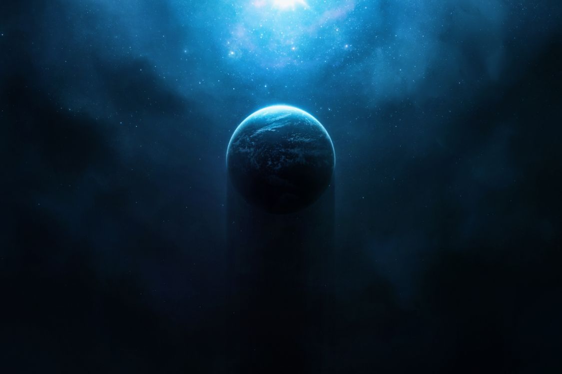 blue and black planet illustration