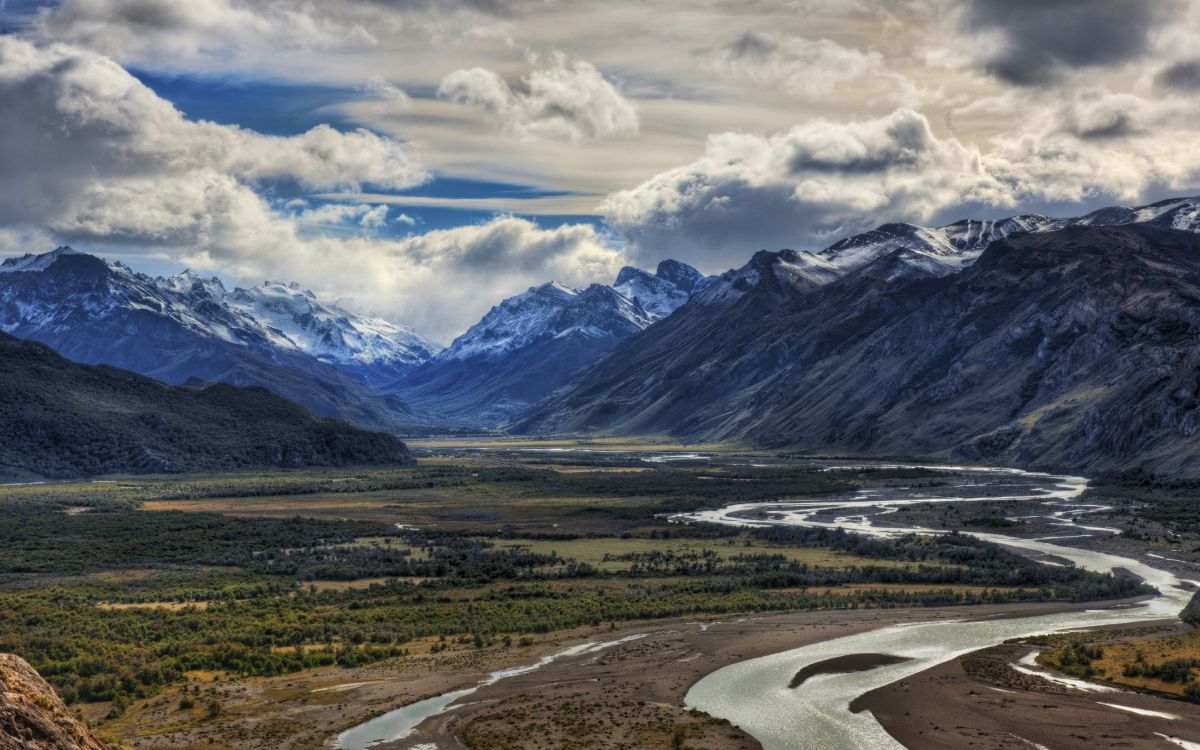 highland, valley, cloud, mountain, natural landscape