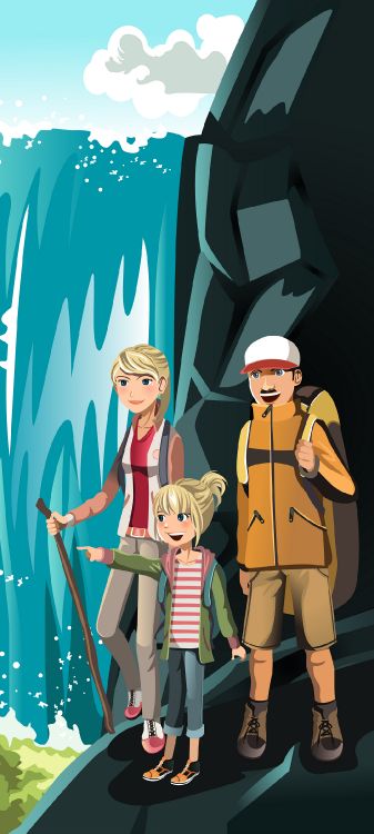 Wandern Mit Familienzeichnung, Wandern, Vektor-Grafiken, Illustration, Zeichnung. Wallpaper in 1080x2400 Resolution