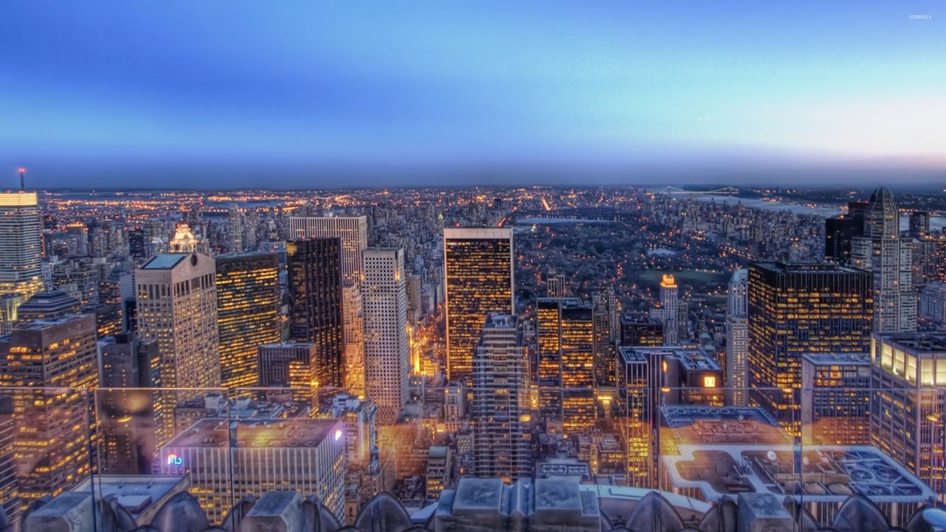 aerial view of city buildings during night time