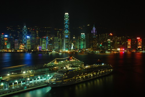 Image white cruise ship on dock during night time