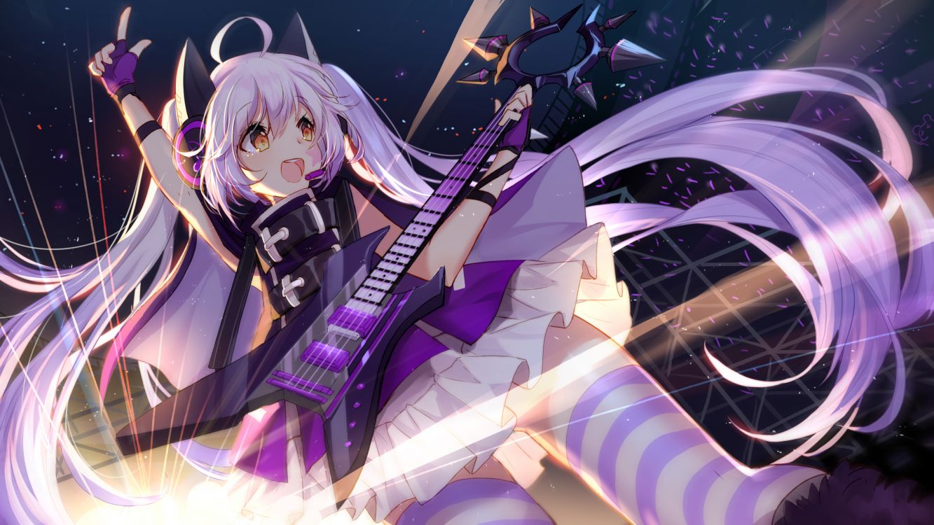 Nightcore, 紫色的, 紫罗兰色, 卡通, 长长的头发 壁纸 3200x1800 允许