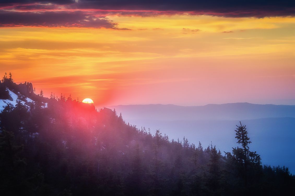 mountain range, morning, sunrise, nature, cloud