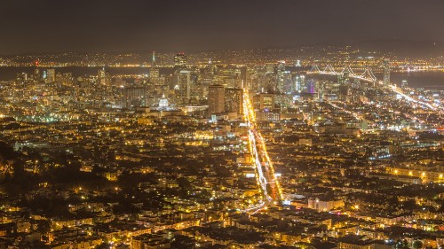 Image aerial view of city during night time