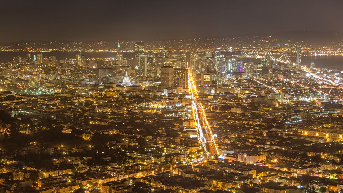 aerial view of city during night time