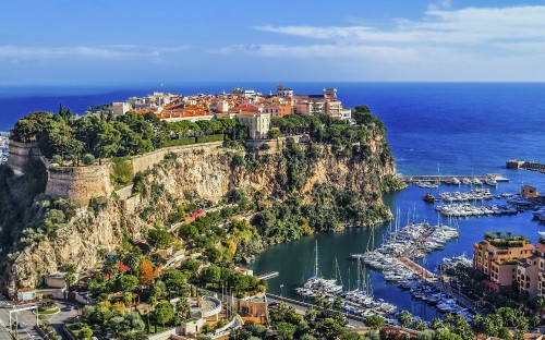 Image aerial view of city buildings near body of water during daytime