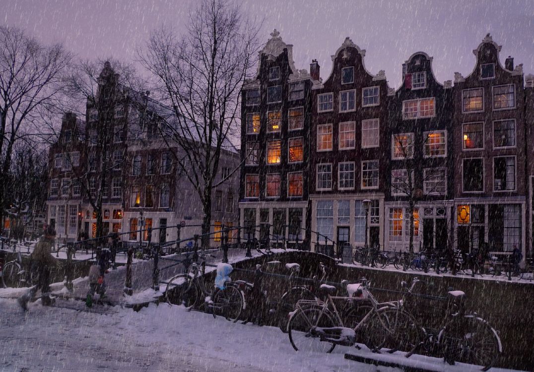 冬天, 城市, 晚上, 大都会, 阿姆斯特丹 壁纸 3544x2469 允许