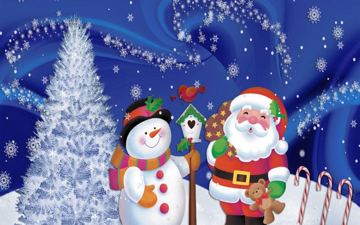 圣诞老人, 圣诞节, 雪人, 圣诞树, 圣诞装饰 壁纸 1920x1200 允许
