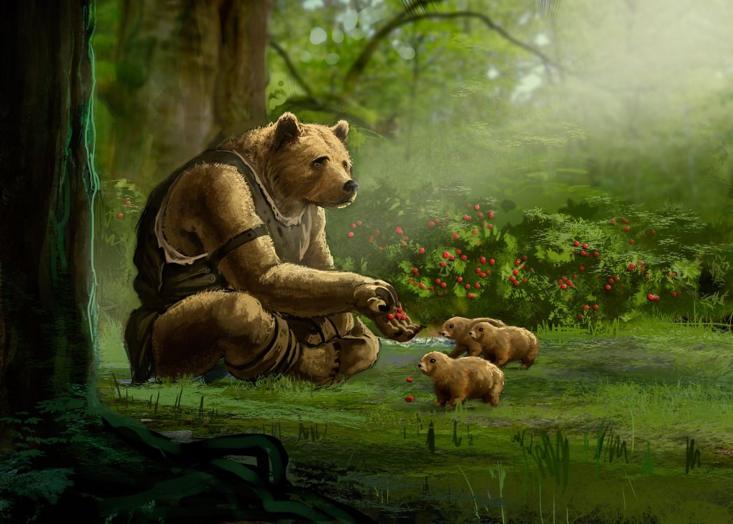 棕熊, 陆地动物, 艺术, 野生动物, 丛林 壁纸 3000x2143 允许