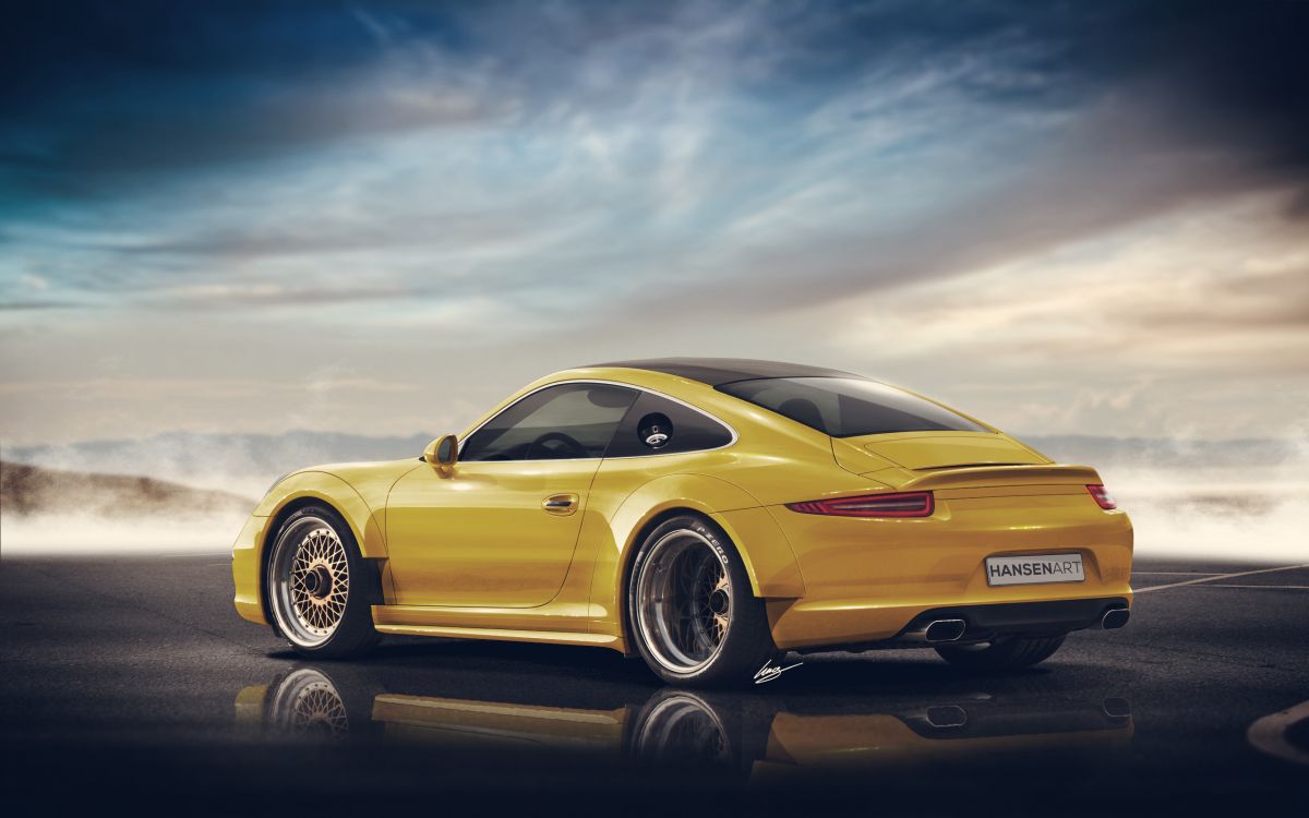 Porsche 911 Jaune Sur Route. Wallpaper in 2560x1600 Resolution