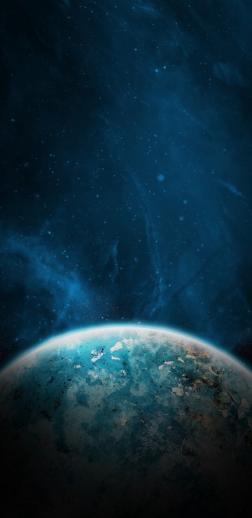 Image blue and black planet with stars
