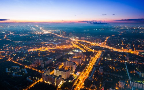 Image aerial view of city during night time