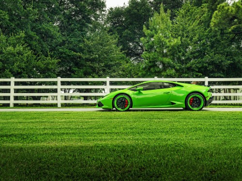 Image green coupe parked on green grass field during daytime