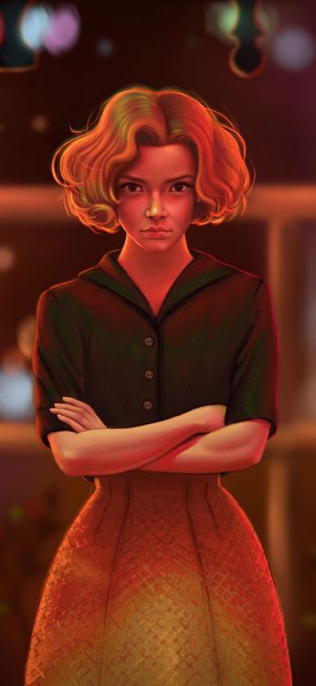 Beth Harmon, Fernsehen, Lippe, Frisur, Orange. Wallpaper in 1080x2340 Resolution