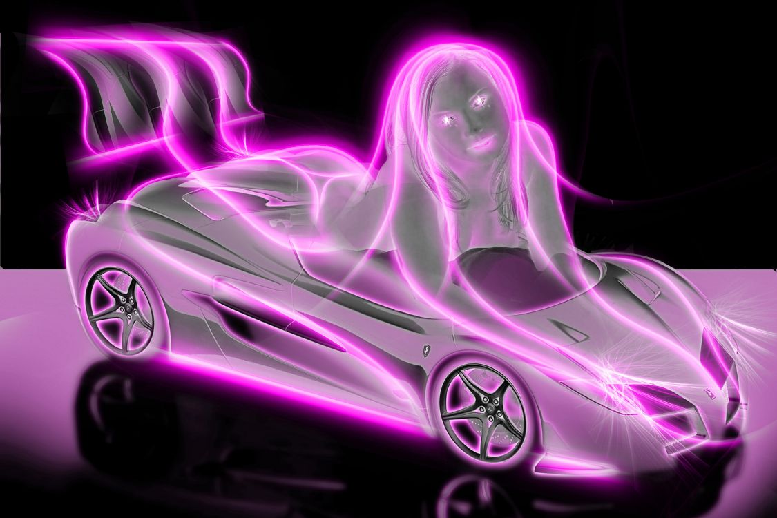 Mujer en la Ilustración de Pelo Morado. Wallpaper in 3072x2048 Resolution