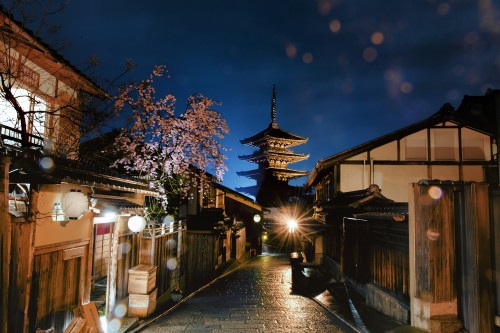 Image japan, lighting, cloud, wood, road surface