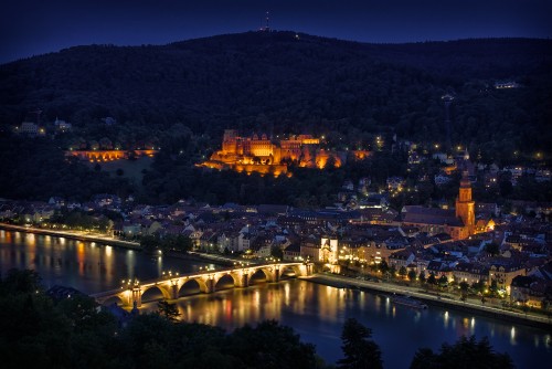 Image aerial view of city during night time