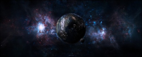 Image black and blue planet with stars